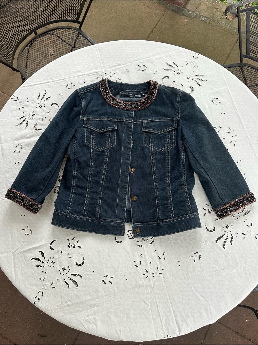 Dana Buchman Denim Jacket with Beaded Collar & Cuffs